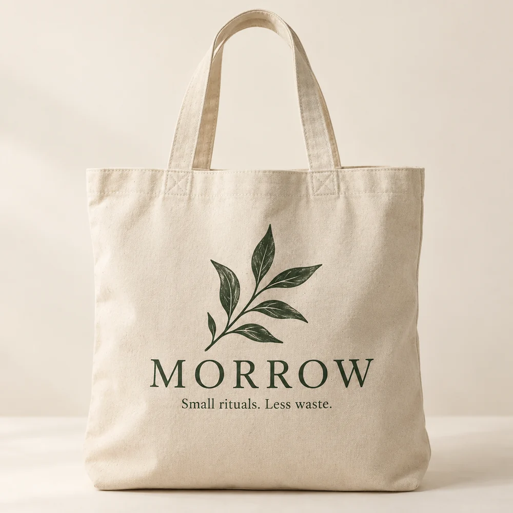 Morrow café logo on a natural cotton bag concept